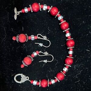Chic Red Beaded Bracelet and Earring Set